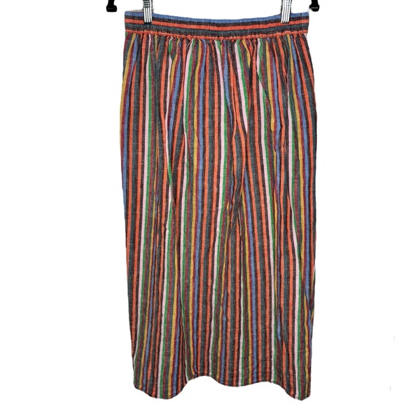 Madewell Rainbow Stripe Overlay Faux Wrap Midi Skirt Linen Cotton Retro Medium - Picture 7 of 12